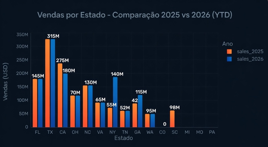 Gráfico de barras — vendas por estado